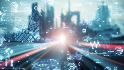Poster - Futuristic city and Digital technology concept. System engineering.