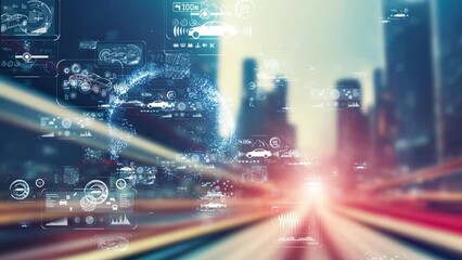 Poster - Futuristic city and Digital technology concept. System engineering.