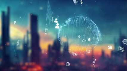 Futuristic city and communication network concept. System engineering.