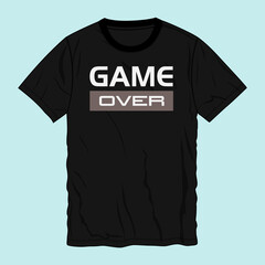 Wall Mural - Game over Typography t-shirt Chest print design Ready to print on demand. Modern, lettering t shirt vector illustration isolated on black template view.
