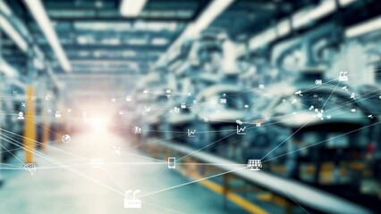 Poster - Futuristic industrial factory and communication network concept. Factory automation.