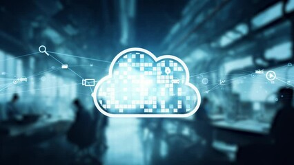 Aufkleber - Group of people working in futuristic industrial factory and cloud computing concept. Factory automation.
