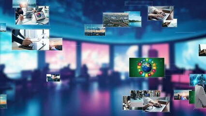 Poster - Distribution studio and video contents concept. Virtual reality. Metaverse.