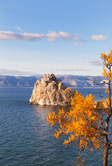 Wall Mural - baikal lake on autumn sunset. view of natural landmark and symbol of olkhon island - famous shamanka