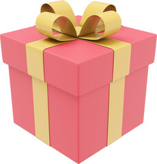 Poster - Realistic red gift box with ribbon. 3D rendering. PNG Icon on transparent background.