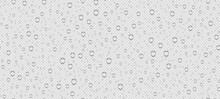 Realistic Water Droplets Transparent Pattern On Light Background. Raindrops On Glass. Shower Or Rain On Window. Drops Texture. Condensed Wet On Surface. Vector Illustration
