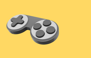 Poster - Minimalistic console game controller. Gray icon on yellow background with space for text. 3D rendering.