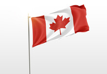 Flag Of Canada Flying Against A White Background 3d Rendering Illustration.