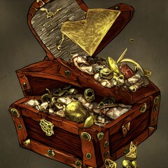 opened treasure chest, evil eyes, fantasy digital art, game loot box, 3d render, 3d illustration