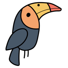 Minimal Scandinavian Doodle Toucan Bird Isolated On Transparent Background. Nordic Doodle In Folklore Style