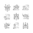 Bible narratives linear icons set. Legends from Old and New Testament. Religious stories. Early christians. Customizable thin line symbols. Isolated vector outline illustrations. Editable stroke
