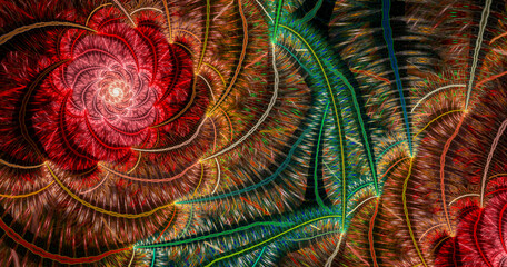 Poster - Fractal spiral. Abstract fractal patterns and shapes. Dynamic flowing natural forms.