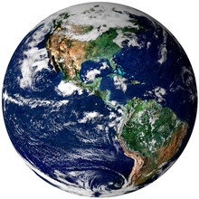 Planet Earth Globe From Space Isolated Png Image, North And South America Physical Map On A Transparent Background. Satellite Photo. Elements Of This Image Furnished By NASA.