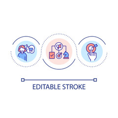  Research customers needs loop concept icon. Anticipate clients behavior. Identify target audience abstract idea thin line illustration. Isolated outline drawing. Editable stroke. Arial font used