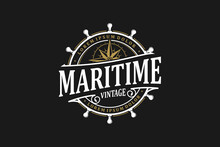 Maritime Nautical Logo Design Rounded Shape Steering Wheel Ship Icon Symbol Wind Rose Illustration