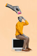 © deagreez - Creative photo 3d collage poster postcard artwork of thoughtful man big arm pull out brain oops error isolated on drawing background