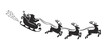 Silhouette of Santa Claus riding in a sleigh with reindeer. Vector on transparent background