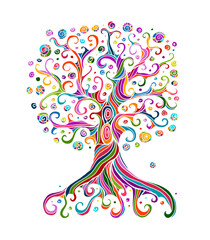 Aufkleber - Old big family tree with roots. Isolated on white background. Concept Art for your design. Design interior ideas.