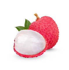 Wall Mural - Fresh lychee with leaves isolated on white background