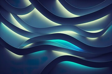 Sticker - 3d render, abstract minimal neon background with glowing wavy line. Dark wall illuminated with led lamps. Blue futuristic wallpaper