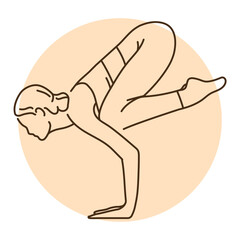 Wall Mural - Bakasana pose crane color line illustration. Pictogram for web page