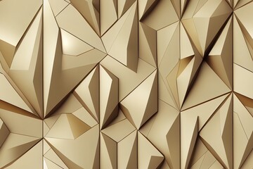 Sticker - 3D wall white panels with gold decor. Shaded geometric modules. High quality seamless 3d illustration.