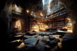 AI generated image of a conceptual modern library built inside an old cave 