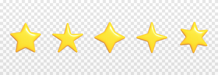 Wall Mural - Vector set of glossy stars on an isolated transparent background. Yellow stars of different shapes PNG. Website design.