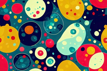 Sticker - Various colorful melting smiling Faces. Lava lamp, water drops, drug trip style. Retro vintage color palette. Hand drawn abstract 2d seamless Pattern. Background, wrapping paper