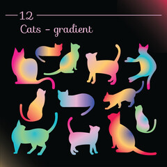 silhouettes of gradient cats