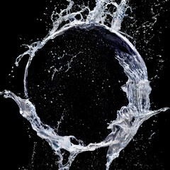 Poster - water splash in a circle form. round aqua frame. isolated on black. Render