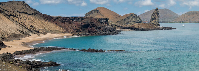 One of many classic views of the pinnacle at Batrolomew island in Galapagos National Park, Ecuador.