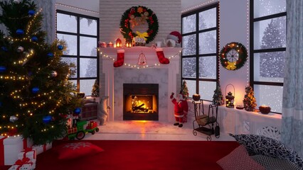 christmas tree in fireplace