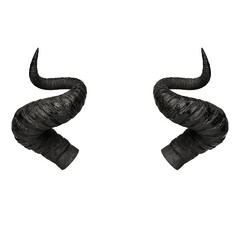 3d rendering of large, black horns on a white background.