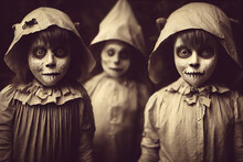 1900 Vintage Close Up Photography Of Children With Creepy Halloween Costumes