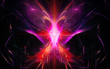 Aufkleber - abstract illustration of a computer generated fantastic flower of various shapes and shades on a black background for use in symbology, signs for digital design and graphics