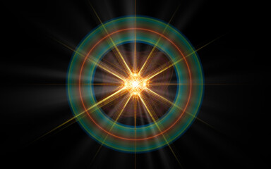 Aufkleber - abstract illustration of a computer generated fantastic star in various shapes and shades on a black background for use in symbology, signs for digital design and graphics