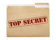 A manila folder with the faded words Top Secret on the front, isolated on a white background