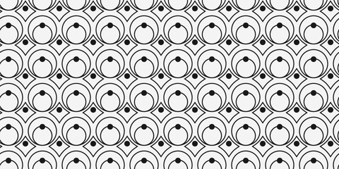 Poster - Circles and rhombuses on a white background. Vector with small black dots and diamonds interspersed with double circles.