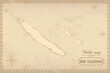 Map of New Caledonia in the old style, brown graphics in retro fantasy style.
