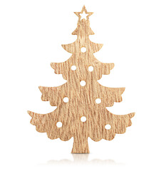 one wooden Christmas tree on a white isolated background