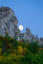 Waxing Moon Rises Between The Cockscomb And Humphrey - Seneca Rocks