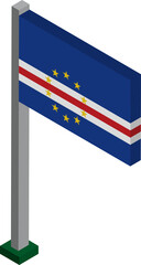 Sticker - Cape Verde Flag on Flagpole in Isometric dimension.