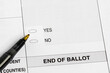 Election ballot with yes or no question. concept. Voting, government referendum and amendment