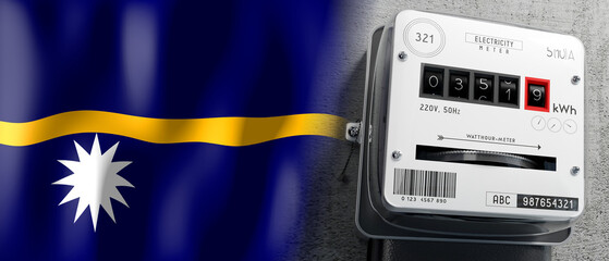 Wall Mural - Nauru - country flag and energy meter - 3D illustration