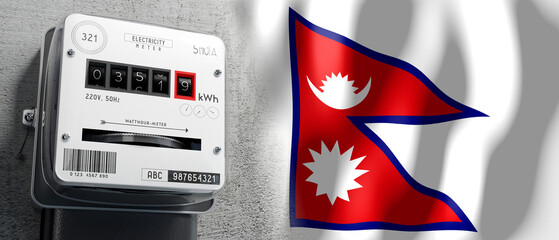 Wall Mural - Nepal - country flag and energy meter - 3D illustration