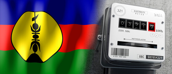 Wall Mural - New Caledonia - country flag and energy meter - 3D illustration