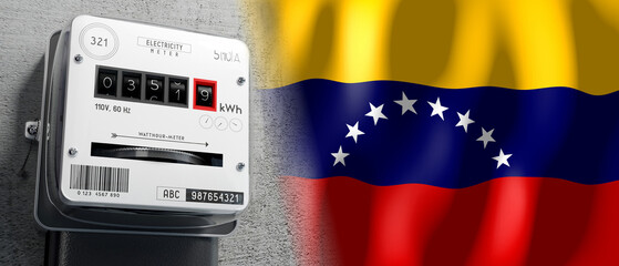 Wall Mural - Venezuela - country flag and energy meter - 3D illustration