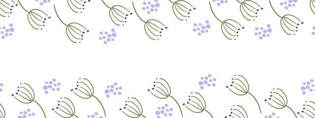 Wall Mural - Endless rectangular template with a white background and a border of flower twigs with pollen for placing text, inscriptions, congratulations, etc.