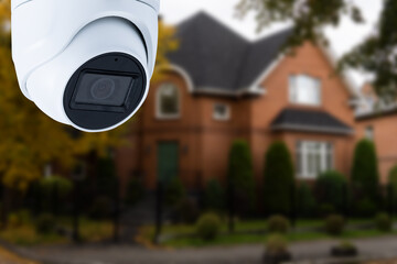 Poster - Security camera and private house on the background.